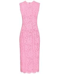 Dolce & Gabbana - Branded Stretch Lace Midi Dress - Lyst