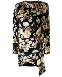 Saint Laurent - Floral-print Velvet Wrap Dress - Lyst