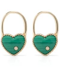 Yvonne Léon - 9Kt Créole Cadenas Cœur Malachite And Diamond Single Earring - Lyst