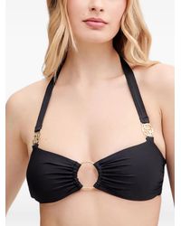 Guess - Logo-Plaque Halterneck Bikini Top - Lyst