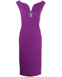 Roberto Cavalli - Abito Midi Con Scollo A V - Lyst