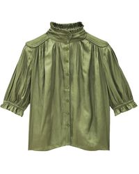 Ba&sh - Camila Ruffled-Trim Smocked-Shoulder Blouse - Lyst