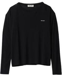 Miu Miu - Long-Sleeved Ribbed Jersey T-Shirt - Lyst