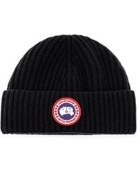Canada Goose - Ribbed-Knit Logo-Patch Beanie Hat - Lyst