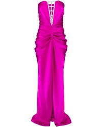 Ana Radu - Rhinestone-Embellished Draped Satin Gown - Lyst