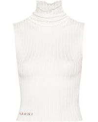 Marni - Embroidered-logo Ribbed-knit Top - Lyst