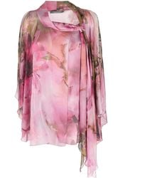 Alberta Ferretti - Floral-Print Semi-Sheer Silk Blouse - Lyst