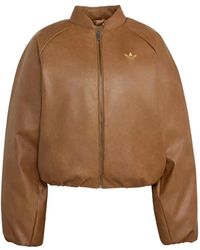 adidas - Sst Logo-Embroidered Cropped Faux-Leather Jacket - Lyst