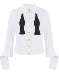 Elisabetta Franchi - Crisp Cropped Shirt With Oversized Cuffs - Lyst