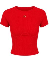 Marine Serre - Fitted Roundneck Short-Sleeved Knit Top - Lyst