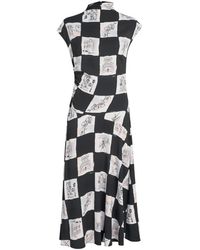 KARL LAGERFELD - Checkerboard-Print Gathered Midi Dress - Lyst