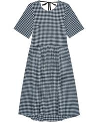 Ganni - Checked Seersucker Midi Dress - Lyst