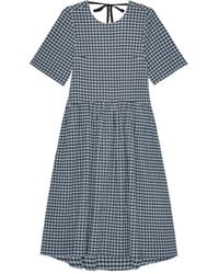 Ganni - Checked Seersucker Midi Dress - Lyst