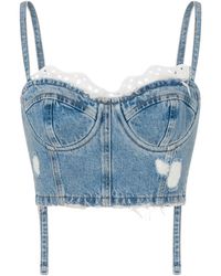 Moschino - Distressed Denim Cropped Top With Structured Bustier Design - Lyst