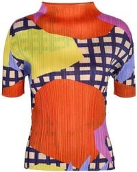 Pleats Please Issey Miyake - Market Plissé-Effect Abstract-Print Top - Lyst