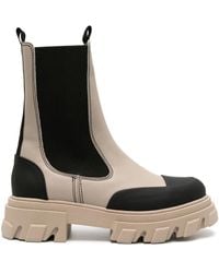 Ganni - Neutral Cleated Faux-Leather Ankle Boots - Lyst