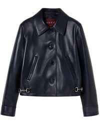 Gucci - Horsebit Notched Leather Jacket - Lyst