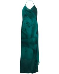 Alberta Ferretti - Rose-Print Halterneck Maxi Dress - Lyst