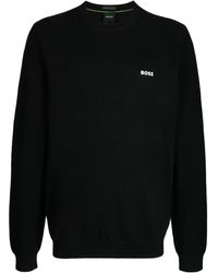 BOSS - Gerippter Pullover Mit Logo-Print - Lyst
