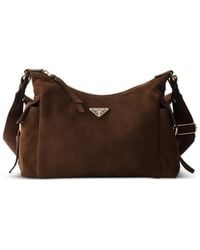 Prada - Large Explore Suede-Leather Shoulder Bag - Lyst