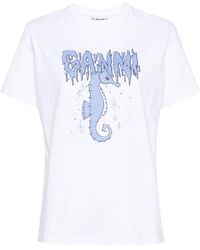 Ganni - Seahorse Print Cotton T-Shirt - Lyst
