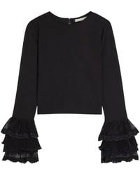 Alice + Olivia - Delaina Long Sleeve Crop Top With Ruffle Cuff - Lyst
