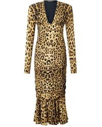 Roberto Cavalli - Ruched Leopard-Print Midi Dress - Lyst