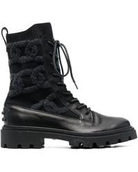 Tod's - Shearling-Logo Combat Boots - Lyst