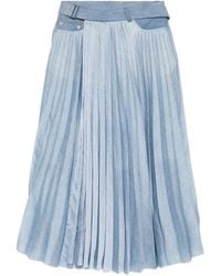 Sacai - Pleated Belted Denim Midi Skirt - Lyst