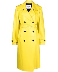 MSGM - Double-breasted Belted Faux-leather Trench Coat - Lyst