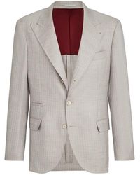 Brunello Cucinelli - Cashmere And Silk Chevron Deconstructed Blazer With Peak Lapels - Lyst