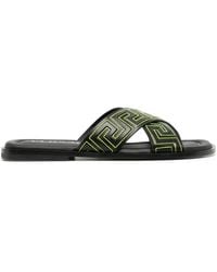 Versace - Greca Leather Slides - Lyst