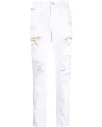 Dolce & Gabbana - Ripped-detail Tapered-leg Jeans - Lyst