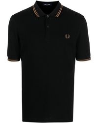 Fred Perry Slim Fit Twin Tipped Polo Black And Shaded Stone - Nero