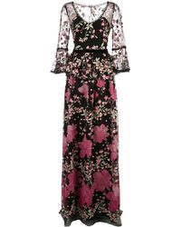 Marchesa notte Avondjurk Met Geborduurde Bloemen - Zwart