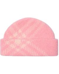 Burberry - Check Mohair Wool Blend Beanie - Lyst