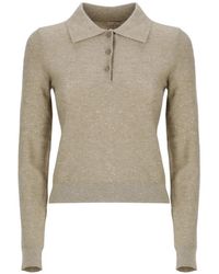 Emme - Emmabate Sequin-Embellished Lurex-Detail Polo Top - Lyst