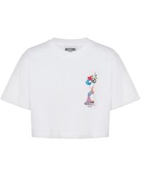 Moschino - Cropped T-Shirt With Playful Graphic Accents - Lyst