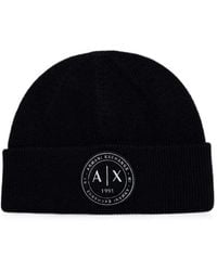 ARMANI EXCHANGE - Logo-Patch Ribbed-Knit Beanie Hat - Lyst
