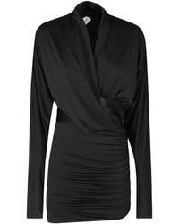 ANDAMANE - Ruched Wrap-Style Mini Dress - Lyst