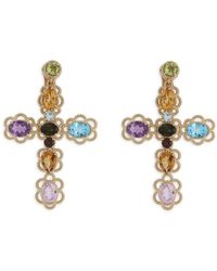 Dolce & Gabbana - 18kt Yellow Gold Cross Gemstone Drop Earrings - Lyst