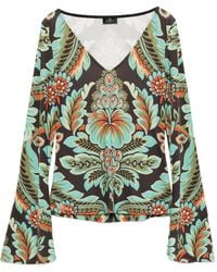 Etro - Floral-Print Bell-Sleeve T-Shirt - Lyst