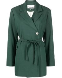 Ganni - Blazer Con Cinturón Descentrado - Lyst