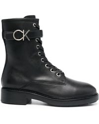Calvin Klein - Logo-buckle Combat Boots - Lyst