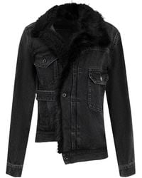 Sacai - Asymmetric Faux-Fur Collar Denim Jacket - Lyst