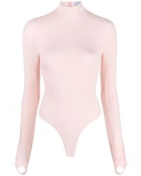 Mugler - Logo-Lettering High-Neck Bodysuit - Lyst