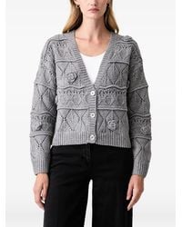 Fracomina - Floral-Appliqué Open-Knit Cardigan - Lyst