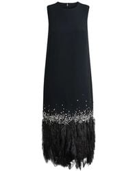 Safiyaa - Crystal-Embellished Feather-Trim Midi Dress - Lyst