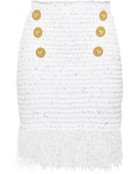 Balmain - 6-Button Tweed-Rock Mit Fransen - Lyst