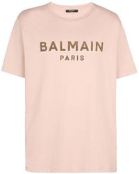 Balmain - T-Shirt mit geflocktem Logo - Lyst